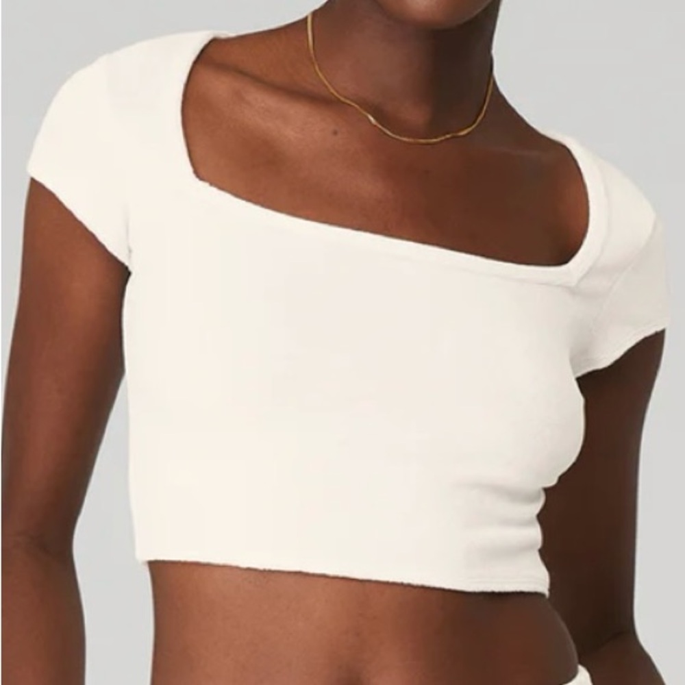 ALO Yoga Cream Beachside Terry Short Sleeve Top. Size XS like New